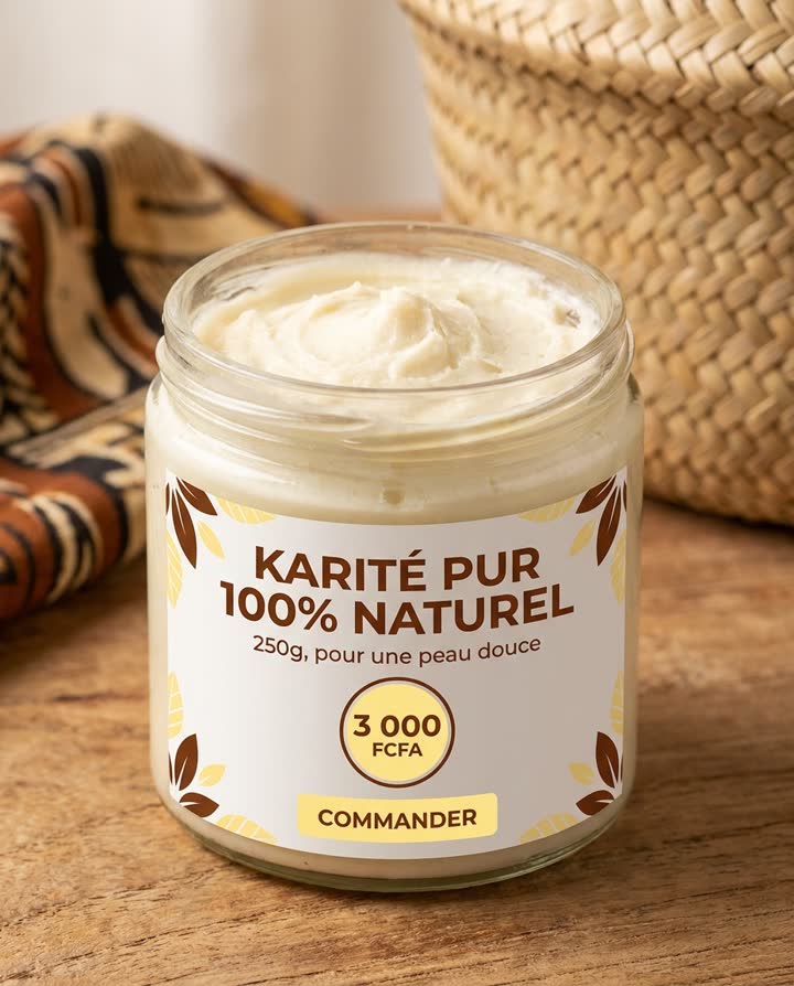 Marque fictive : un beurre de karité présenté comme en boutique.