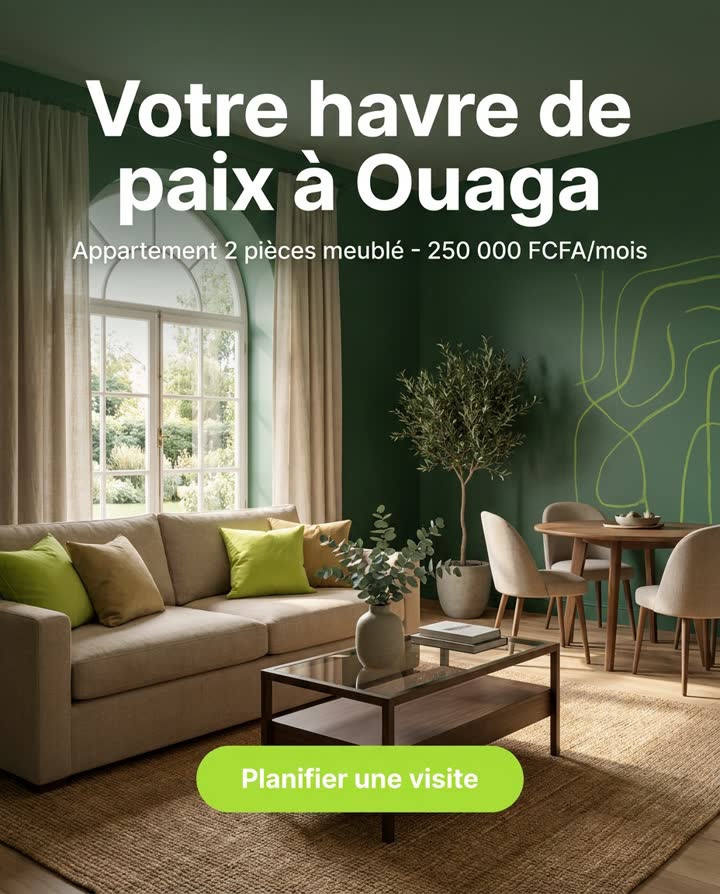 Agence fictive : un appartement meublé, son loyer et une visite à planifier.